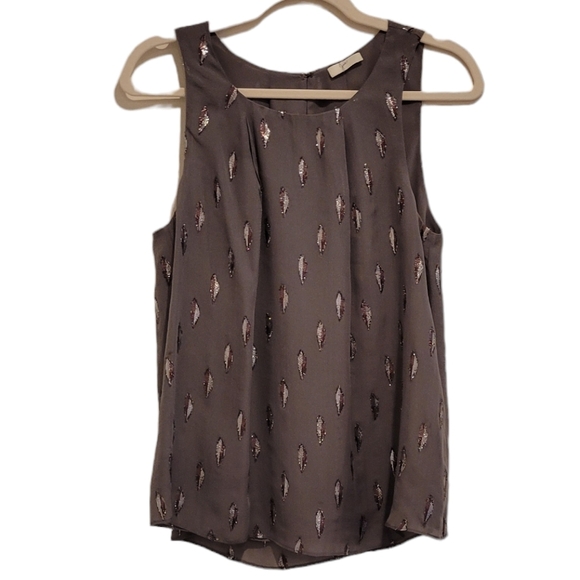 Joie Kastra Granite Diamond Print Flowy Tank Top Blouse Gray Metallic - Picture 4 of 11